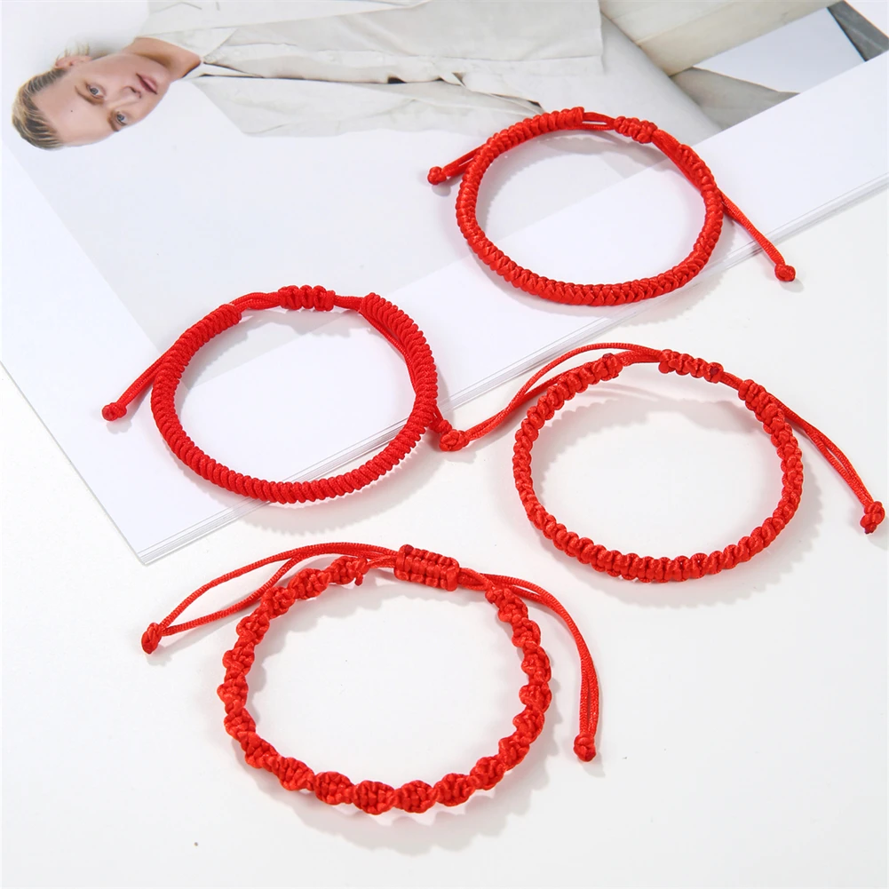 2024 Trend Minimalist 4 Pieces/set Handmade Spiral Woven with Adjustable Size Red Leather Bracelet