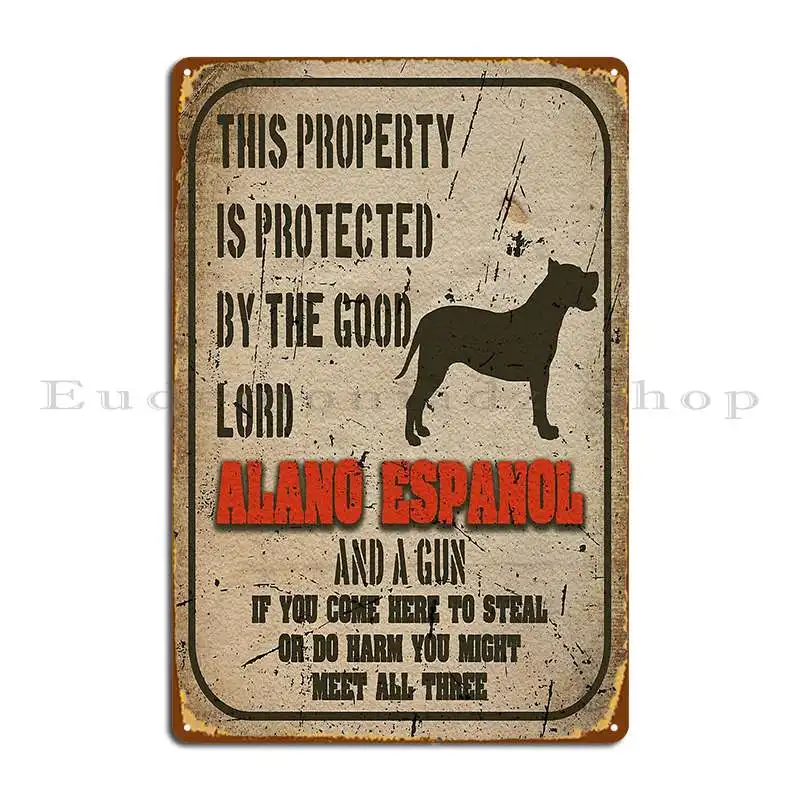 Alano Espanol Silhouette Vintage Humorous Guard Dog Warning Sign Metal Sign Wall Custom Cinema Printed Design Tin Sign Poster