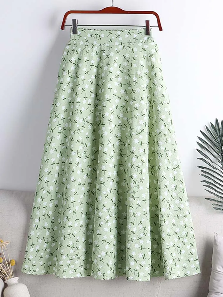 New 2024 Stylish Floral Printed Tulle Mi-long Women Skirts High Waist Loose Female Umbrella Skirts Ladies Spring Summer