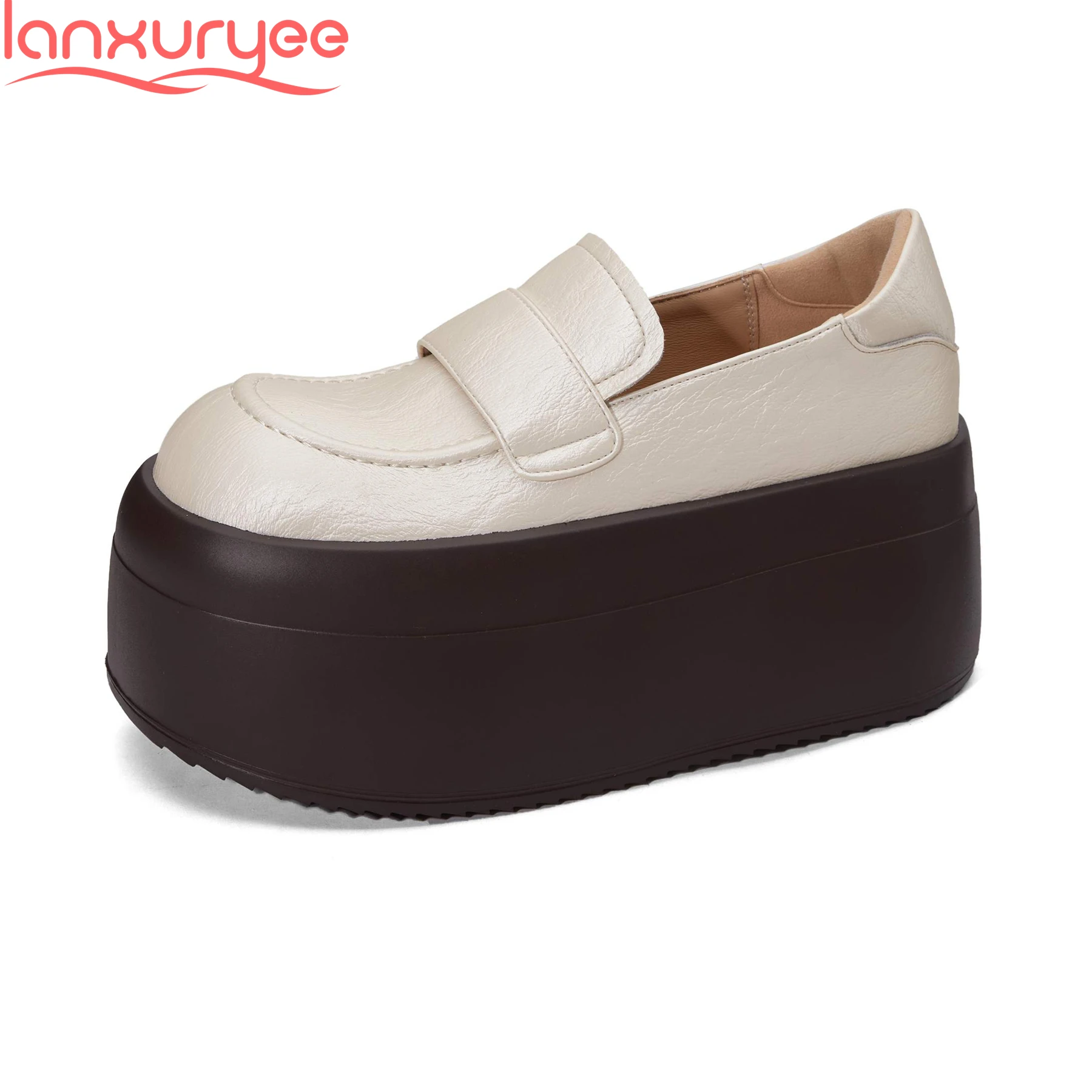 

Lanxuryee Cow Leather Slip On Spring Autumn Flat Platform Shoes Thick Bottom Concise Casual Loafers Casual Increased Women Flats