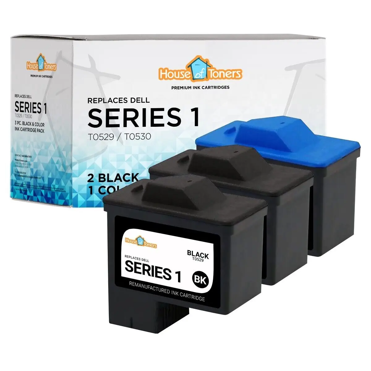 Paquete de 3 cartuchos de tinta para Dell Series 1, Color negro, Combo T0529 T0530