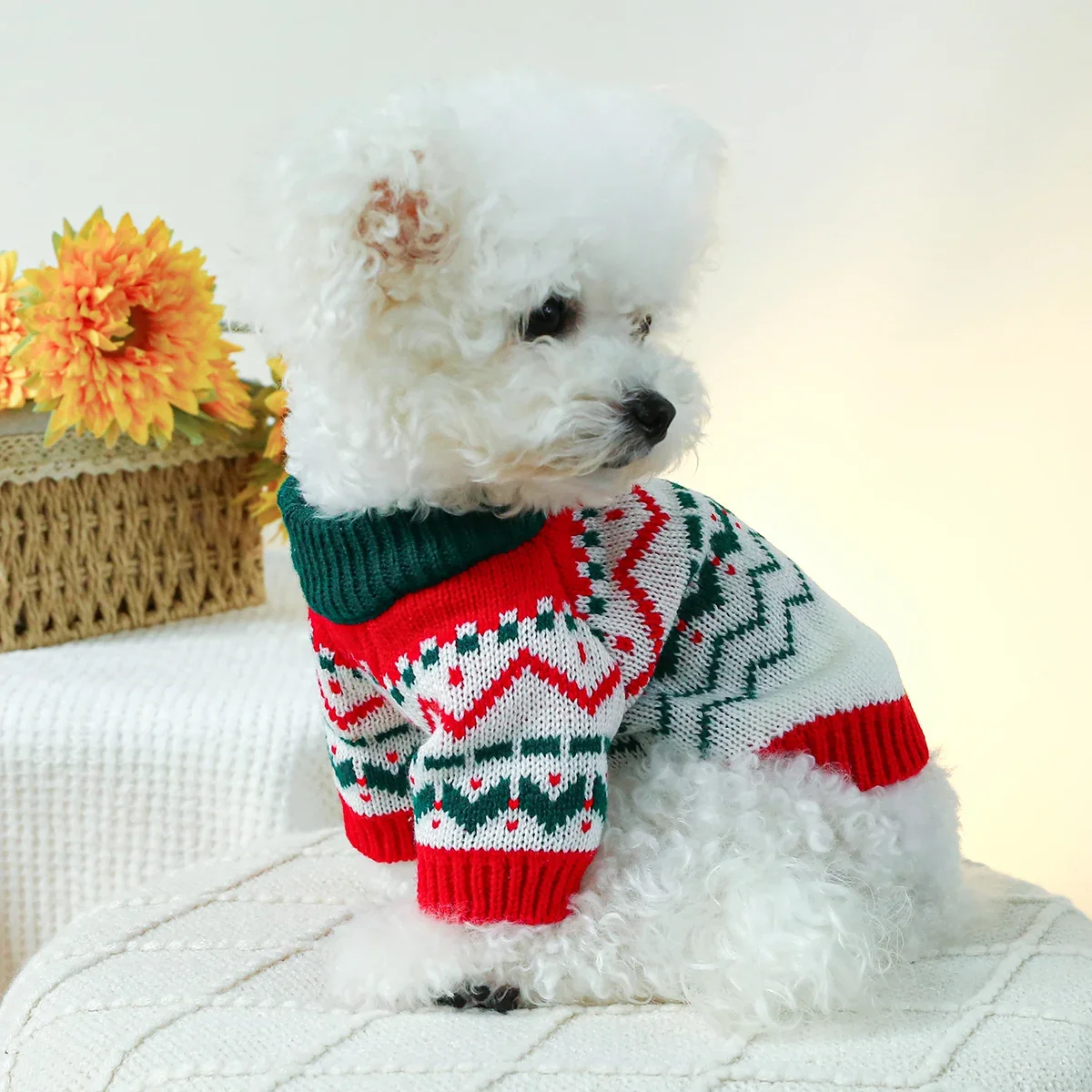 1PC Pet Apparel Dog Cat Christmas Fireworks Elastic Pullover Knitted Sweater Autumn Winter Thickened Warm For Small Medium Dogs