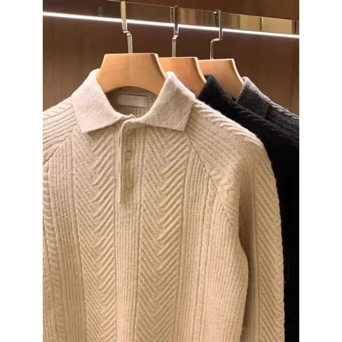 

Свободный крой с капюшоном Long Sve Plaid f Unbuttoned Furry Jaet Повседневная уличная одежда для мужчин осень-зима вязаный свитер из полиэстера...