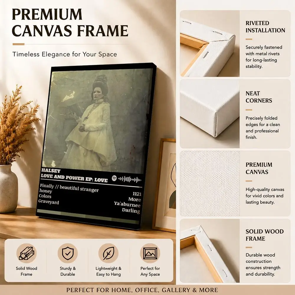 Alternative Pop Singer H-Halsey Framed Wall Painting Canvas Art Poster with Solid Wood Frame for Living Room Home Decor