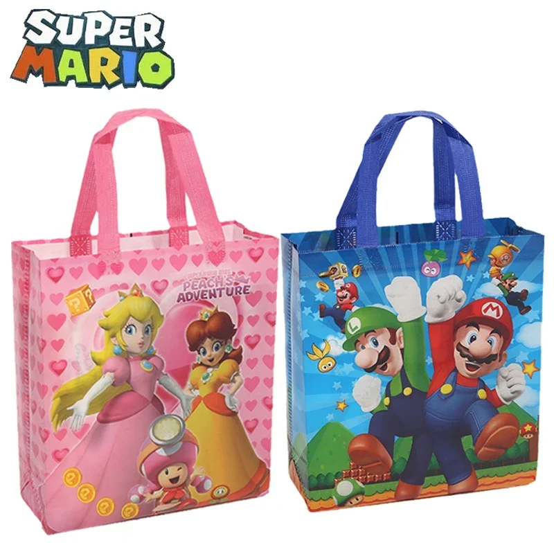 Super Mario Vlies Handtaschen Cartoon Figur wasserdichte Einkaufstasche für Kinder Briefpapier Aufbewahrung tasche Party Dekor Lieferungen