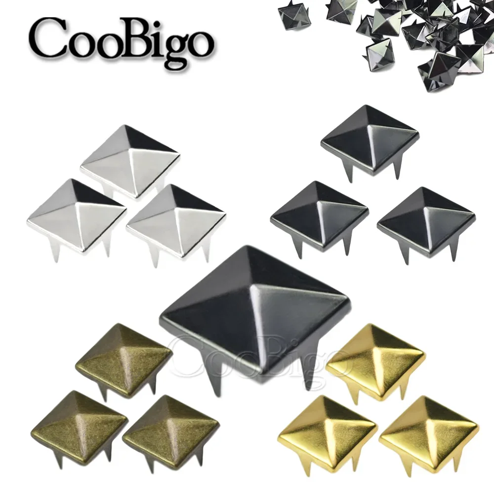 100pcs 12mm Square Pyramid Studs Rivets Four Claw Metal Studs Rivets for Leather Punk Stud Shoes DIY Craft Bracelets Accessory