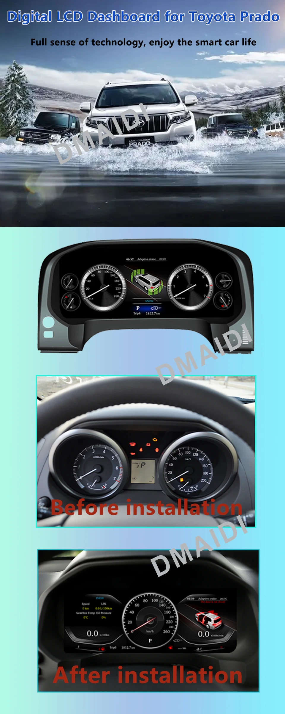 12.3 Inch Digital Cluster Car LCD Dashboard Linux Instrument Panel Virtual Cockpit Speedmeter For Toyota Land Cruiser 2008-2020