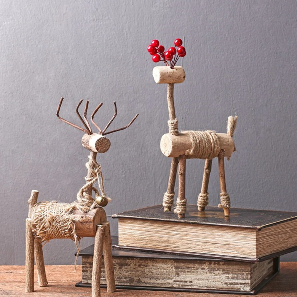 Wooden Deer Desktop nament Wooden Deer Craft Home Office Decor Miniature Models Art Collection Christmas Lovers Gift - Image 5