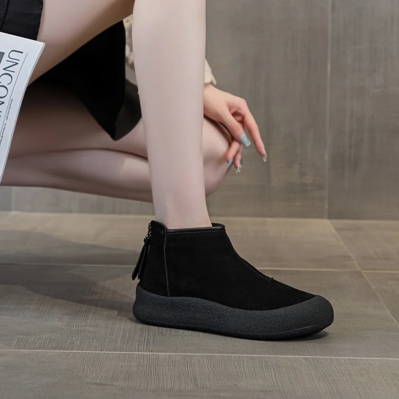 AIYUQI 스노우 부츠 여성 대형 사이즈 2025 겨울 정품 가죽 여성 짧은 신발 두꺼운... - 3