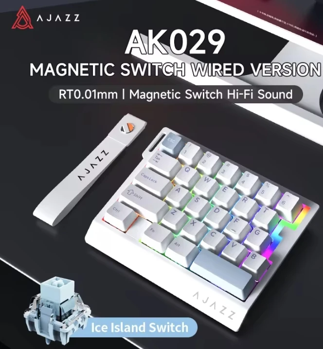 AK029 Wired One-Handed Gaming Keyboard HE Magnetic Switch 29 Key RGB 8000Hz Mini Mechanical Keyboard for E-sports PC Gamer