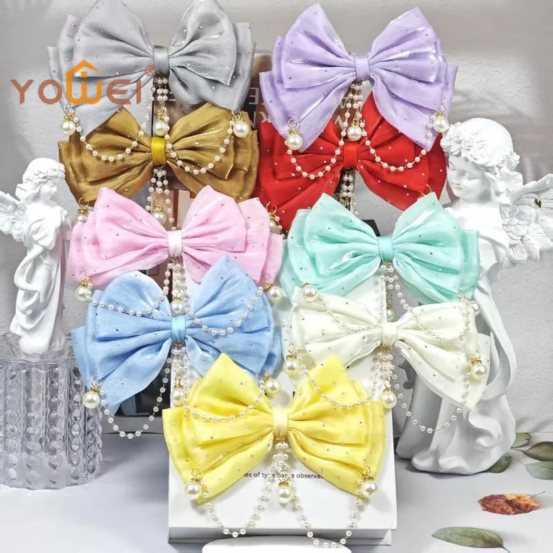Latest Cute Princess Bow Hairpin Imitation Pearl Tassel Bowknot Hair Clips Fairy Tale Headwear For Girls Hair Accessories Gifts