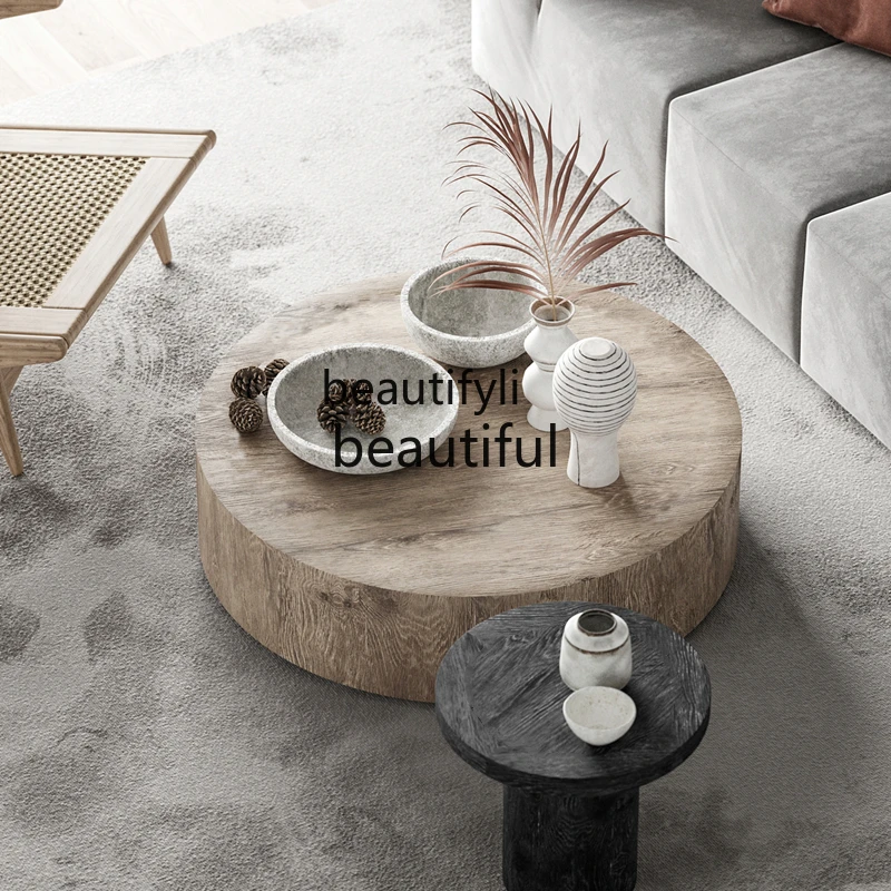 Silent Wind Nordic Minimalism Modern Solid Wood Round House Silent Wind Tea Table Living Room Home