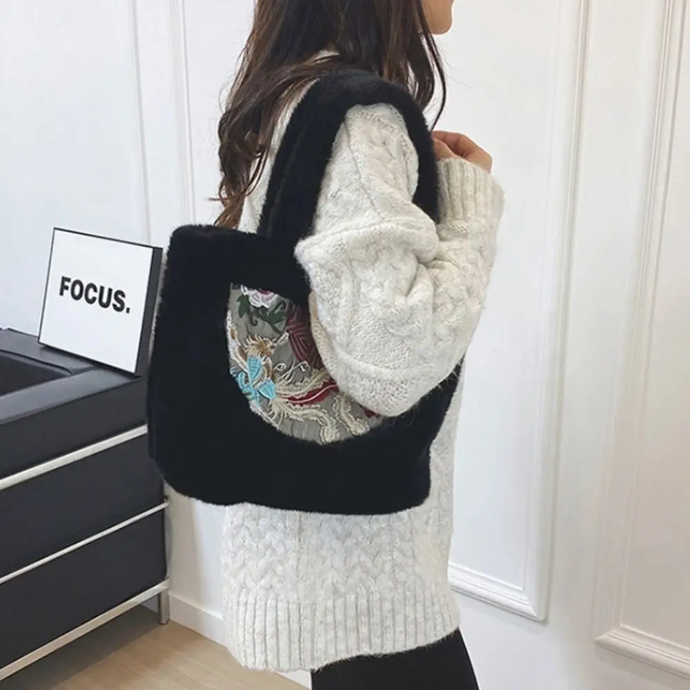 Moda estilo chinês bolsa de pelúcia grande capacidade com fivela magnética sacola de pelúcia fofo macio mudança bolsa outono