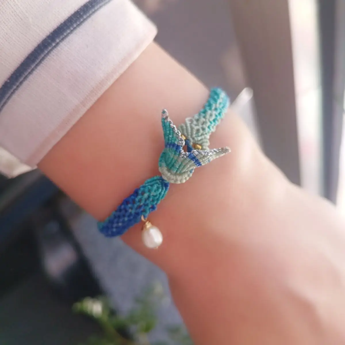 Mermaid's Tears Hand Rope Big Fish and Begonia Fishtail Buckle Pure Hand-braided Rope The Color of The Sea Cool Freshwater Pearl