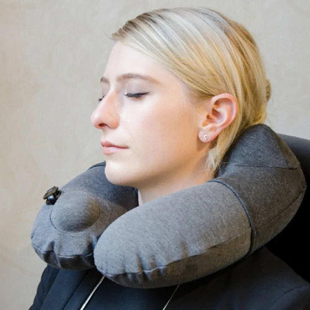 وسادة سفر قابلة للنفخ من نوع الضغط قابلة للطي وقابلة للغسل وخفيفة الوزن على شكل حرف U وقابلة للفصل مع حقيبة تخزين #2