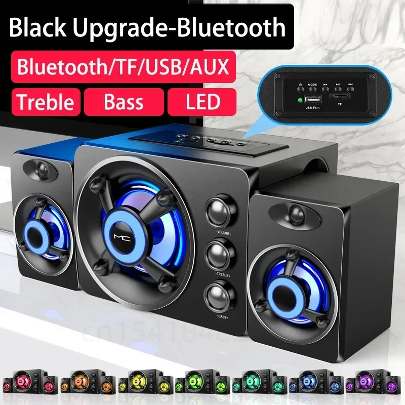 HIFI 3D Stereo Speakers Colorful LED Light Heavy Bass AUX USB Wired Wireless Bluetooth Audio Home Theater Surround Sound Bar TV