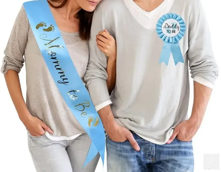 Mommy To Be Satin Sashes Headband Daddy To Be Badge Shoulder for Baby Shower Gender Reveal Party Decoration Favor Supplies 4F