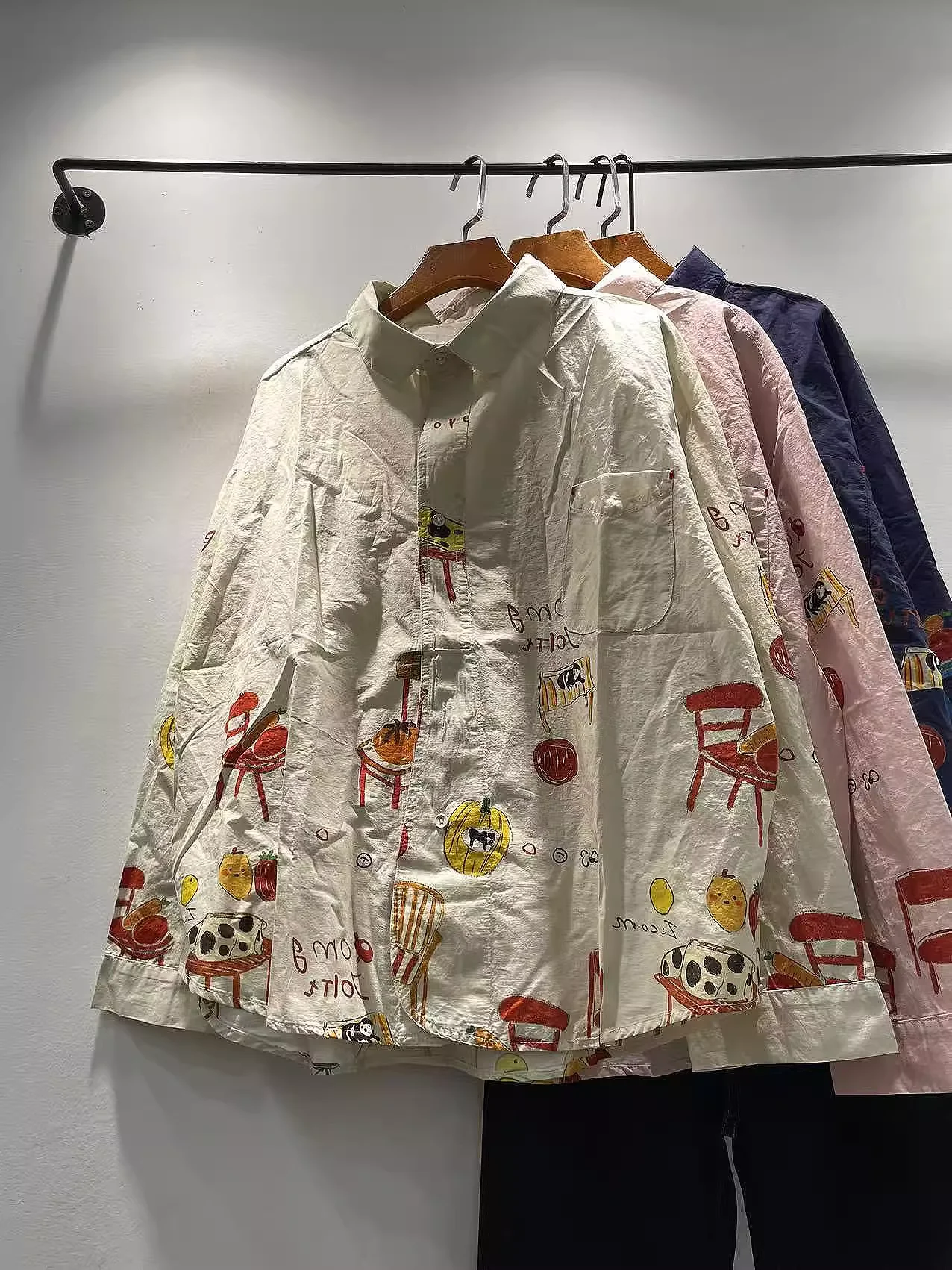 

Bust 122cm pure cotton plus size woman clothing cartoon pumpkin print shirts and blouses for women Japan autumn long sleeve tops