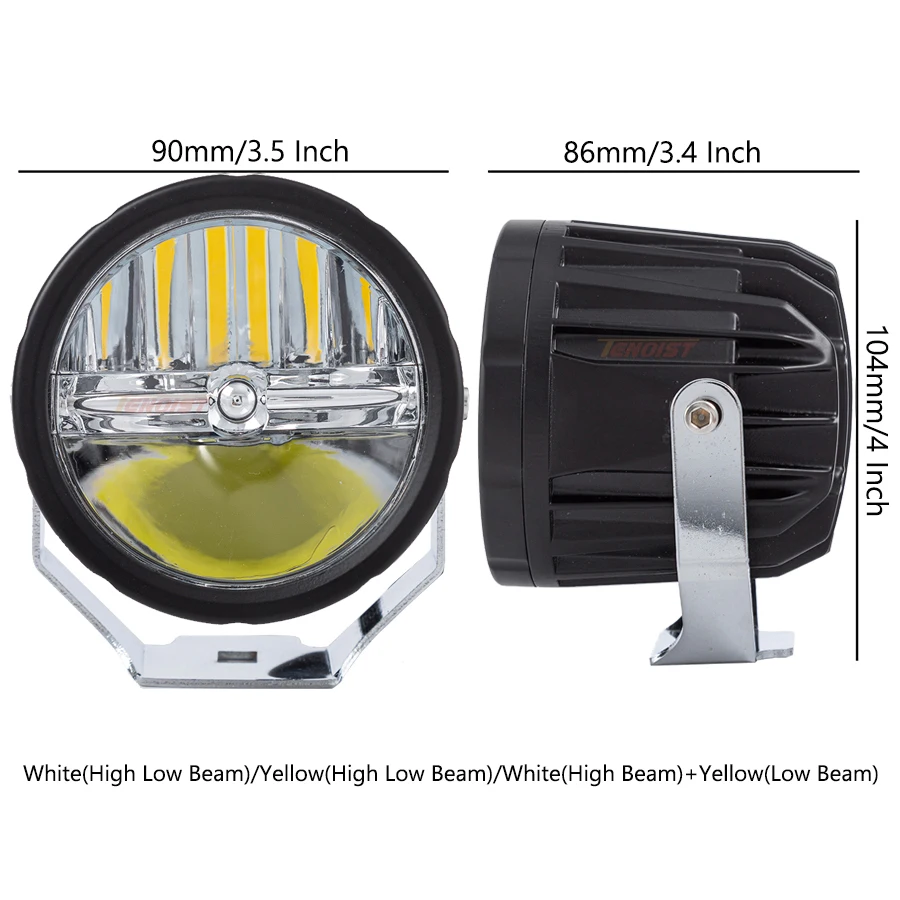 Super Bright 3.5 Inch White Yellow High Low Beam LED Work Head Fog Light For Auto Car SUV Truck Offroad ATV 10-60V DC