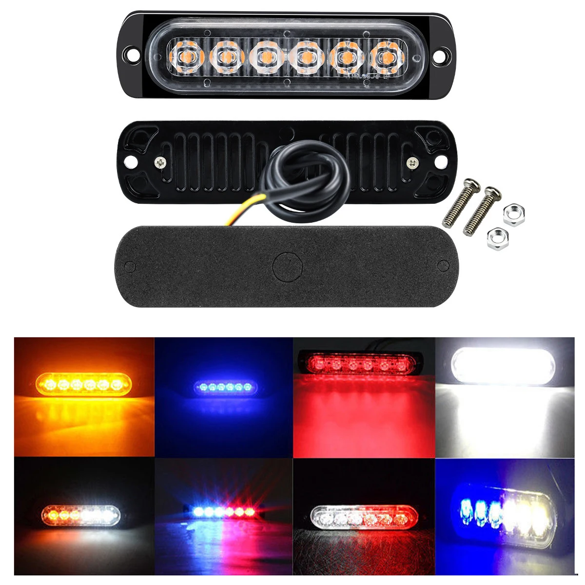 

6 LED Warning Flashing Car Lamp Truck Griller Flash Emergency Beacon Warning Hazard Light White Amber Red Blue Green for SUV 4X4