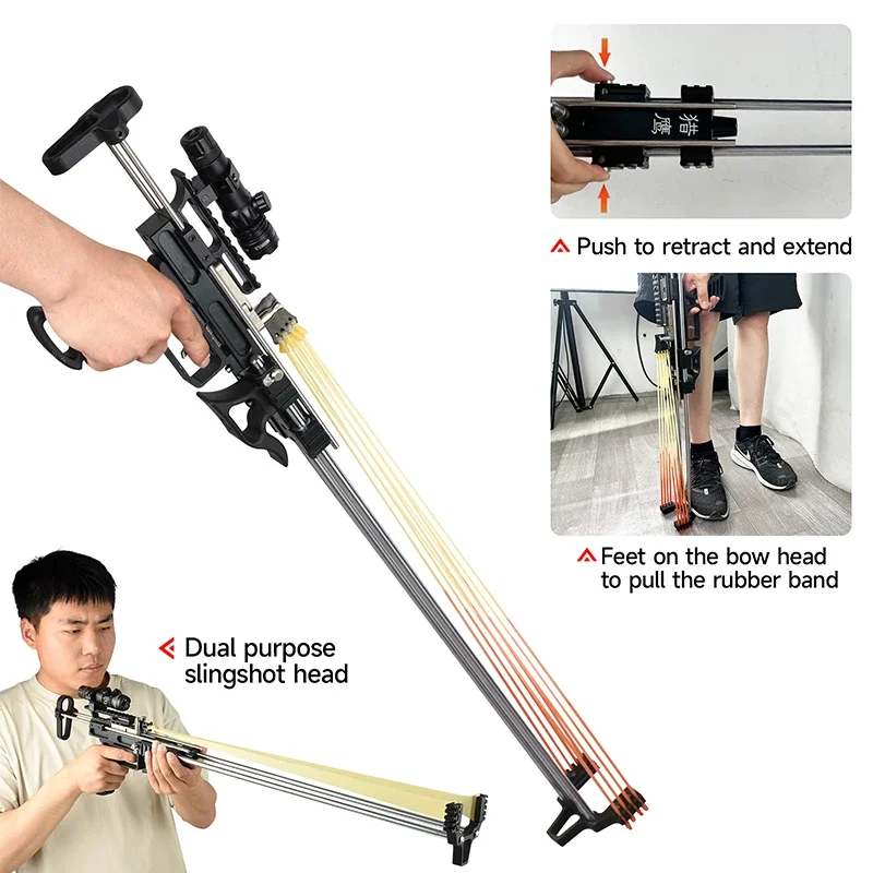 Imagem -05 - Longo Telescópico Apontando Slingshot Poderosa Catapulta ao ar Livre Pacote de Caça e Tiro Laser Verde Vermelho Preto