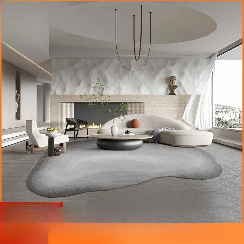 سجادة غرفة معيشة من الصوف غير منتظمة الشكل، غرفة نوم فاخرة باللون الرمادي الداكن والأسود #2