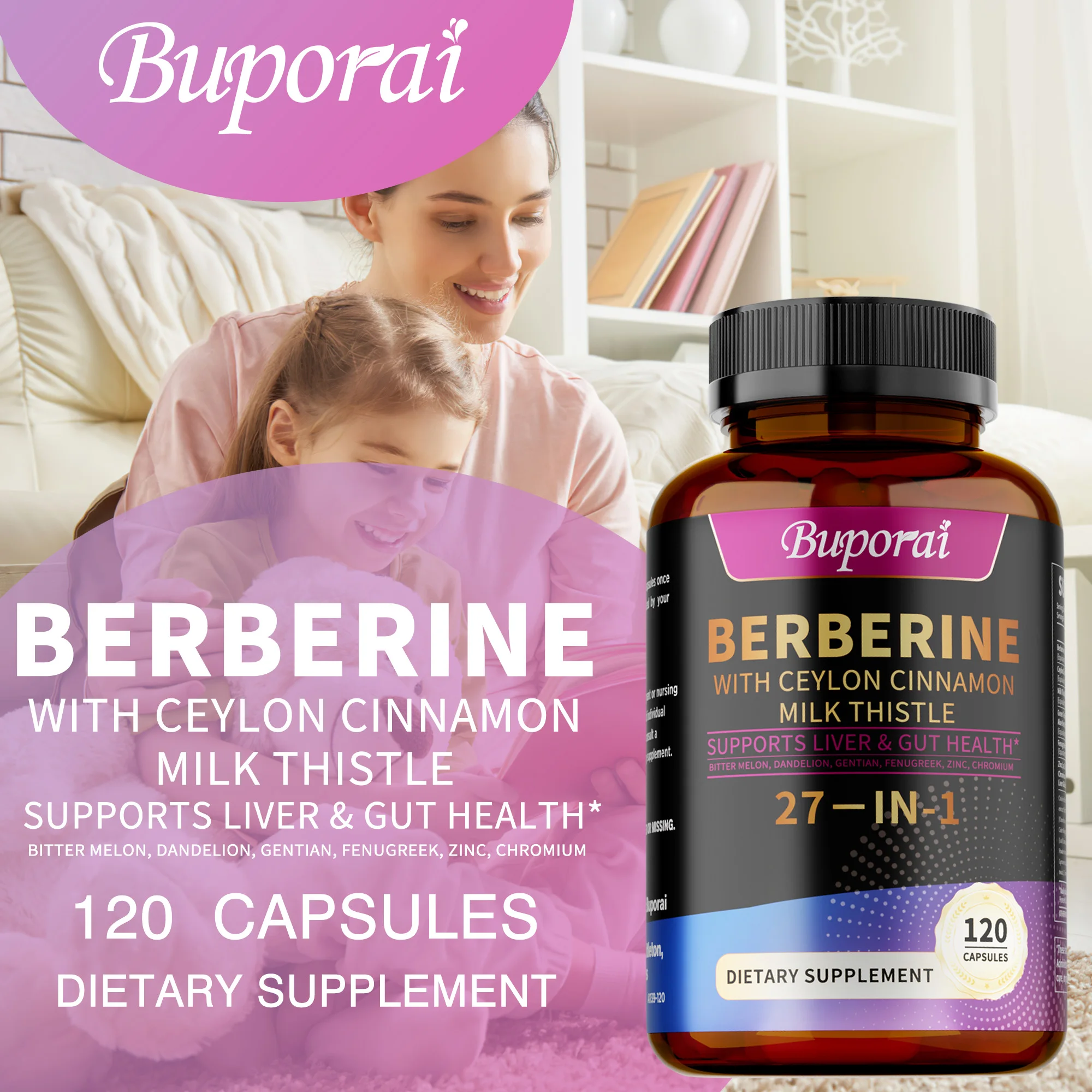 

Berberine, Ceylon Cinnamon, Milk Thistle Supplements - Antioxidant, Supports Liver, Digestion and Gut Health, Boosts Immunity