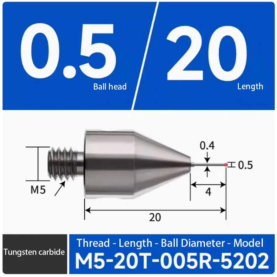 

M5 three coordinate measuring needle, tungsten carbide measuring rod, three-dimensional ruby measuring ball probe