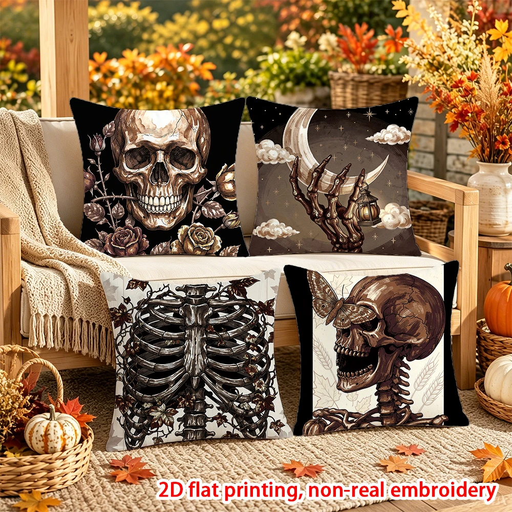 4PCS Fall Harvest Throw Pillow Covers, Watercolor Pumpkin Maple Leaf Autumn Farmhouse Decorative Cushion Cases