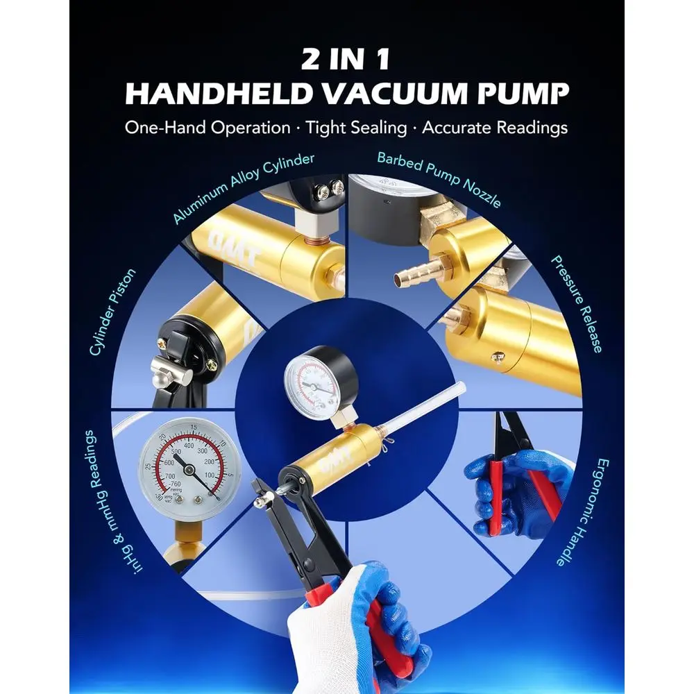 Orion Motor Tech 2 in 1 Brake Caliper Compression Tool & Brake Bleeder Kit, Handheld Vacuum Pump Brake Bleeder Tool Set, Disc Br