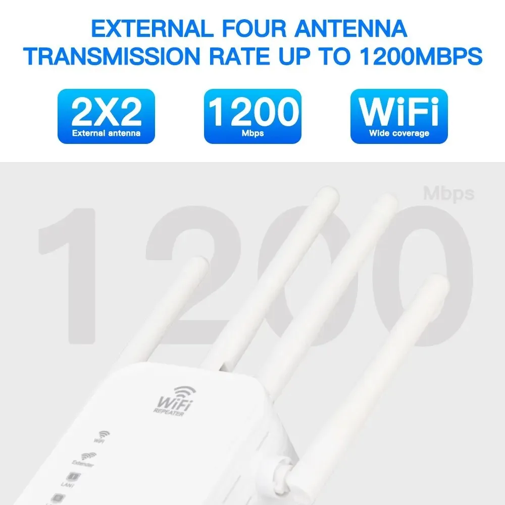 와이파이 리피터 라우터, 1200Mbps 듀얼 밴드 무선 증폭기, 2.4G, 5GHz 네트워크 카드, 장거리 신호 부스터, 홈 오피스 PC용