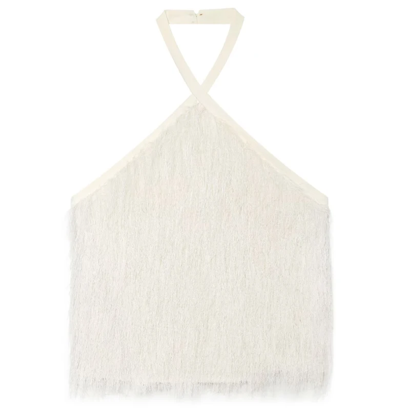 HXAO White Halter Top Women Summer 2026 Lady Fashion Sleeveless Backless Tank Top Fluffy Metallic Thread Vest Elegant Party Tops
