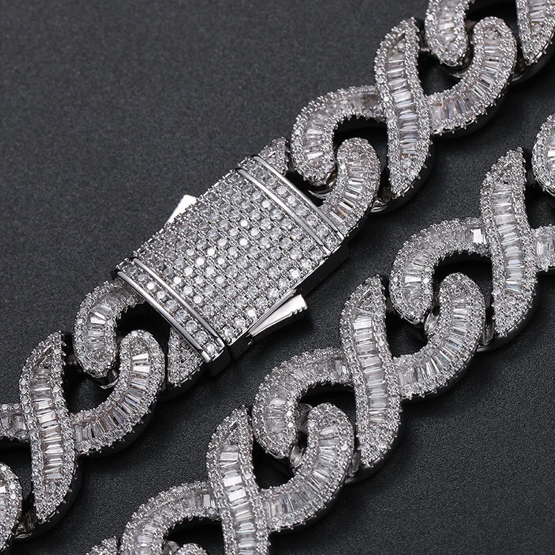 Hip Hop 5A CZ Stone Paved Bling Iced Out 14mm Solid Cuban Infinity Link Chain Chokers Necklaces for Men Rapper Jewelry