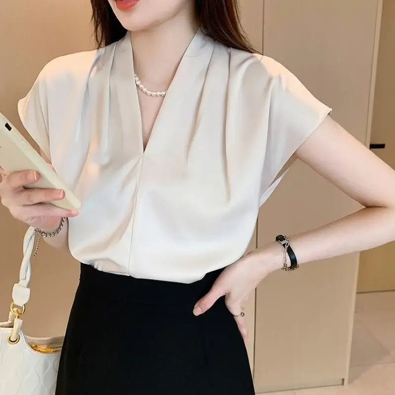 

Lovmagi Chiffon Blouse For Ladies Summer Commuter Short sleeved Pullover Korean Fashion Office Lady Cltoehs Tops Elegant Female