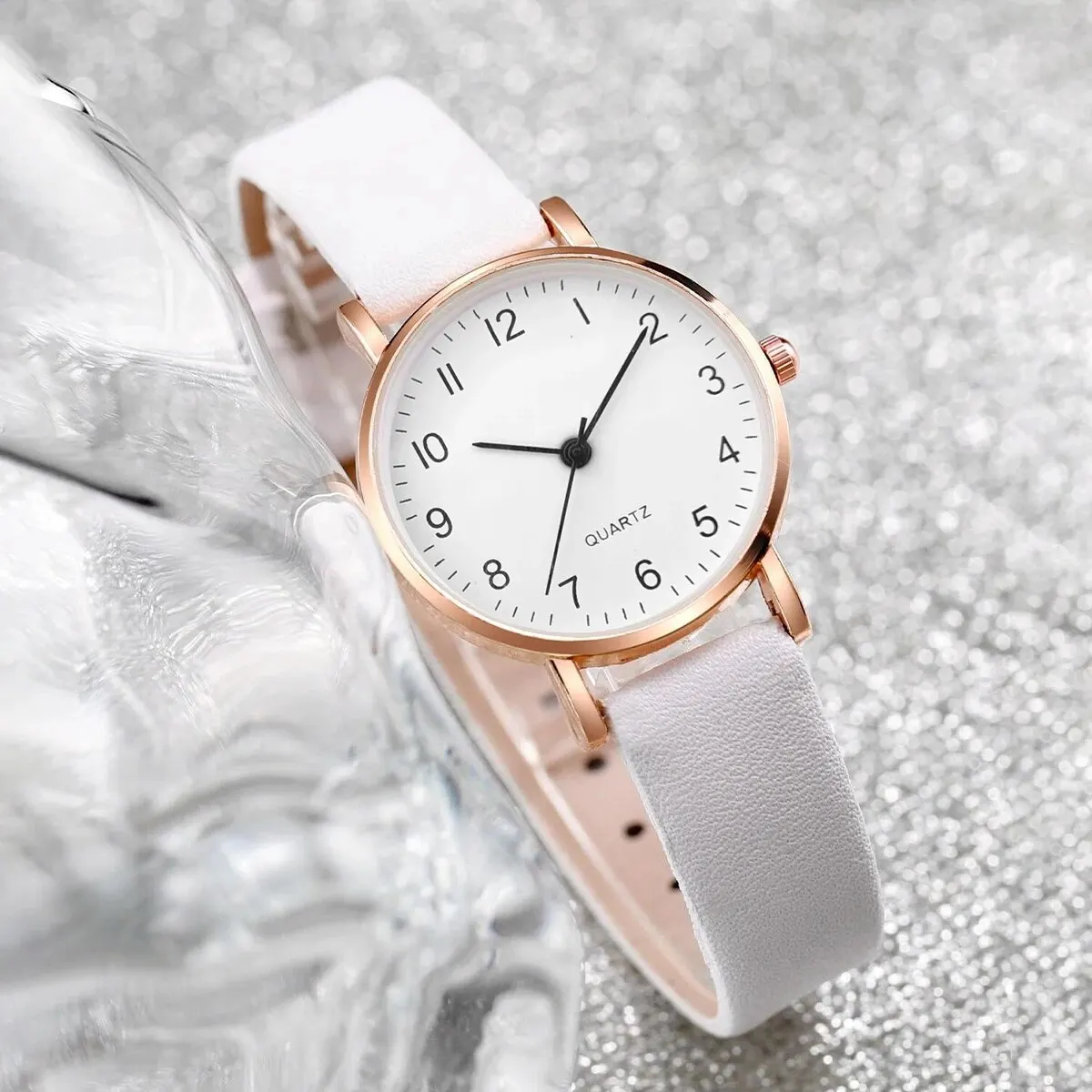 Women Rose Gold Pearl Jewelry Watch Set White Leather Quartz Wrist Watch Necklace Earrings Bracelet Ladies Elegant Gift view 4