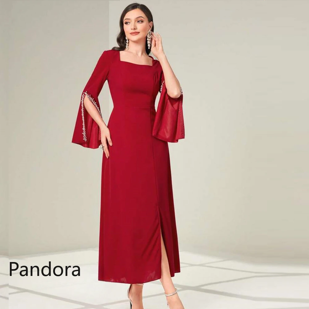 

Pandora Square Neckline Prom Dress Long Sleeves Evening Gown With Ankle Length Summer Women Wedding Party Dress