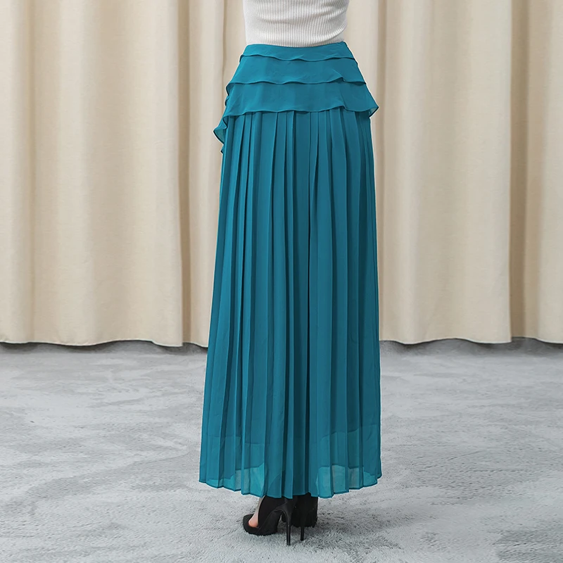 Love Silk Georgette Asymmetric Three-dimensional Decoration Pleated Double-layer Soft and Refreshing Casual Skirt Summer CE76