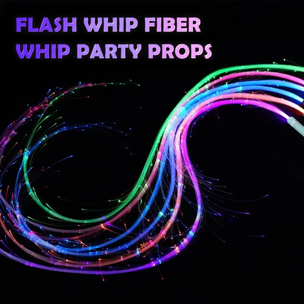 LED RGB Fiber Optic Whip 7color Change Super Bright Optical Hand Rope Light Pixel Whip  Dance Party Lighting Show for Festival