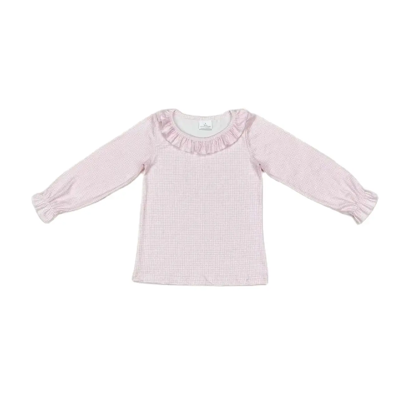 GT0626 Fashionable And Good-Looking  Girls Clothes  Long Sleeve Top Pink Plaid Lace Print With  Children Clothes Rts No Moq