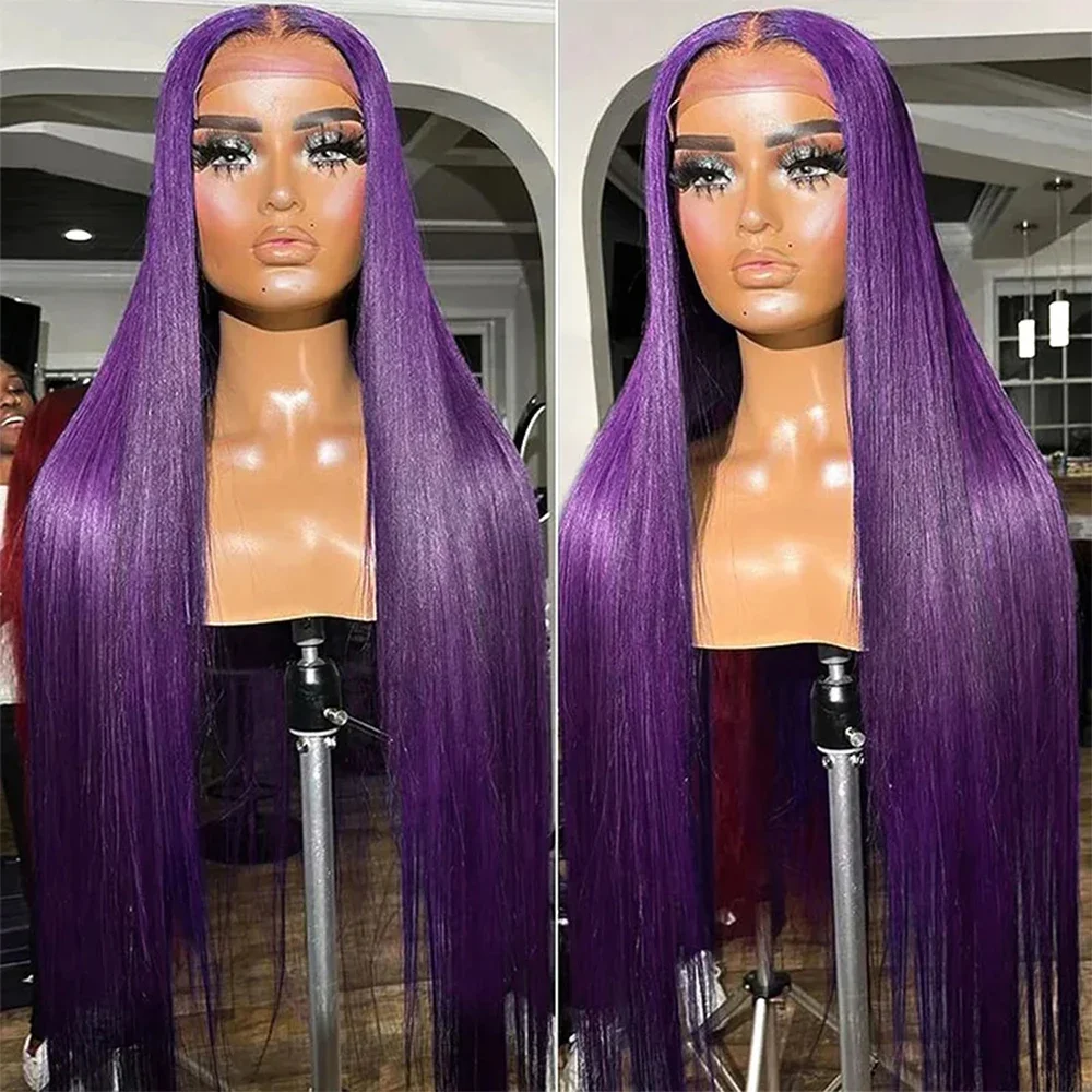 180% Density Purple Lace Fronts Wigs Human Hair Bone Straight HD Lace Wig 13x4 Human Hair Preplucked High Density Lace Wig