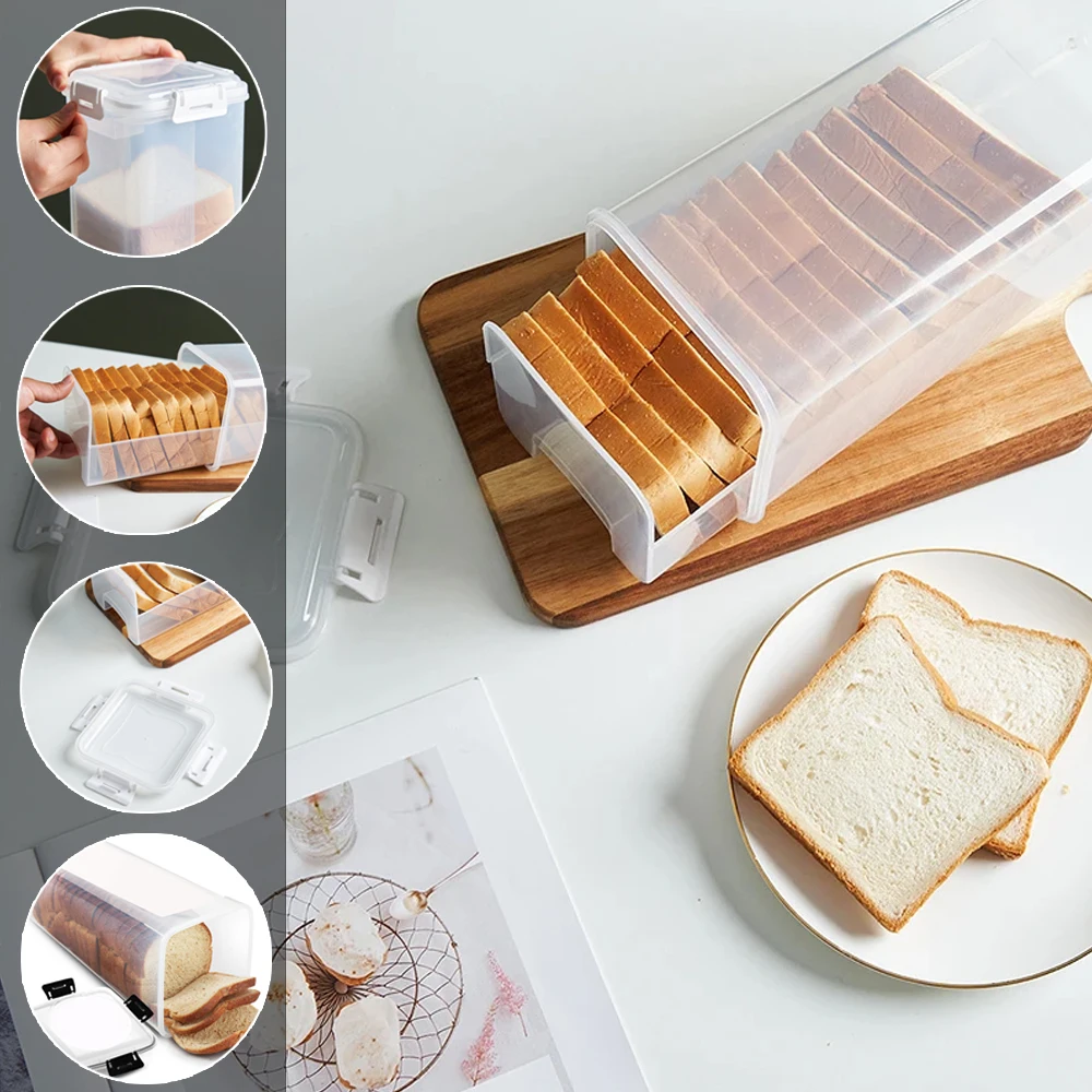 

1PC Sandwich Container Plastic Bread Loaf Clear Airtight Candy Box with Drawer Holder Homemade Pasta Saver Multigrain Jar Caja