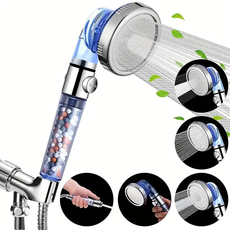 

3 in 1 Negative Ion Booster Filter Shower Head One-Click Water Stop Handheld Water Saving Bathroom Accessories Set