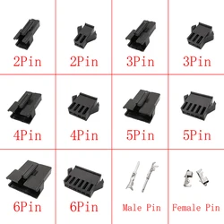 10Sets Black JST SM 2.54mm Pitch 2/3/4/5/6 Pin Female and Male Housing Connector Shell SM Header Crimp Terminal Wire Connectors