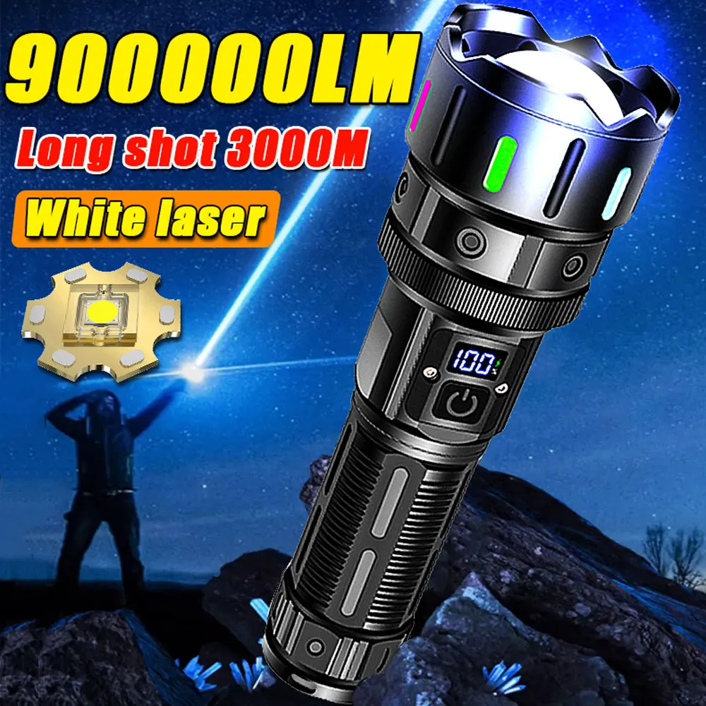 900000LM Rechargeable Flashlight Super Bright Flash Lights Battery Powered Handheld Tactical Flashlights for Emergencies Fishing