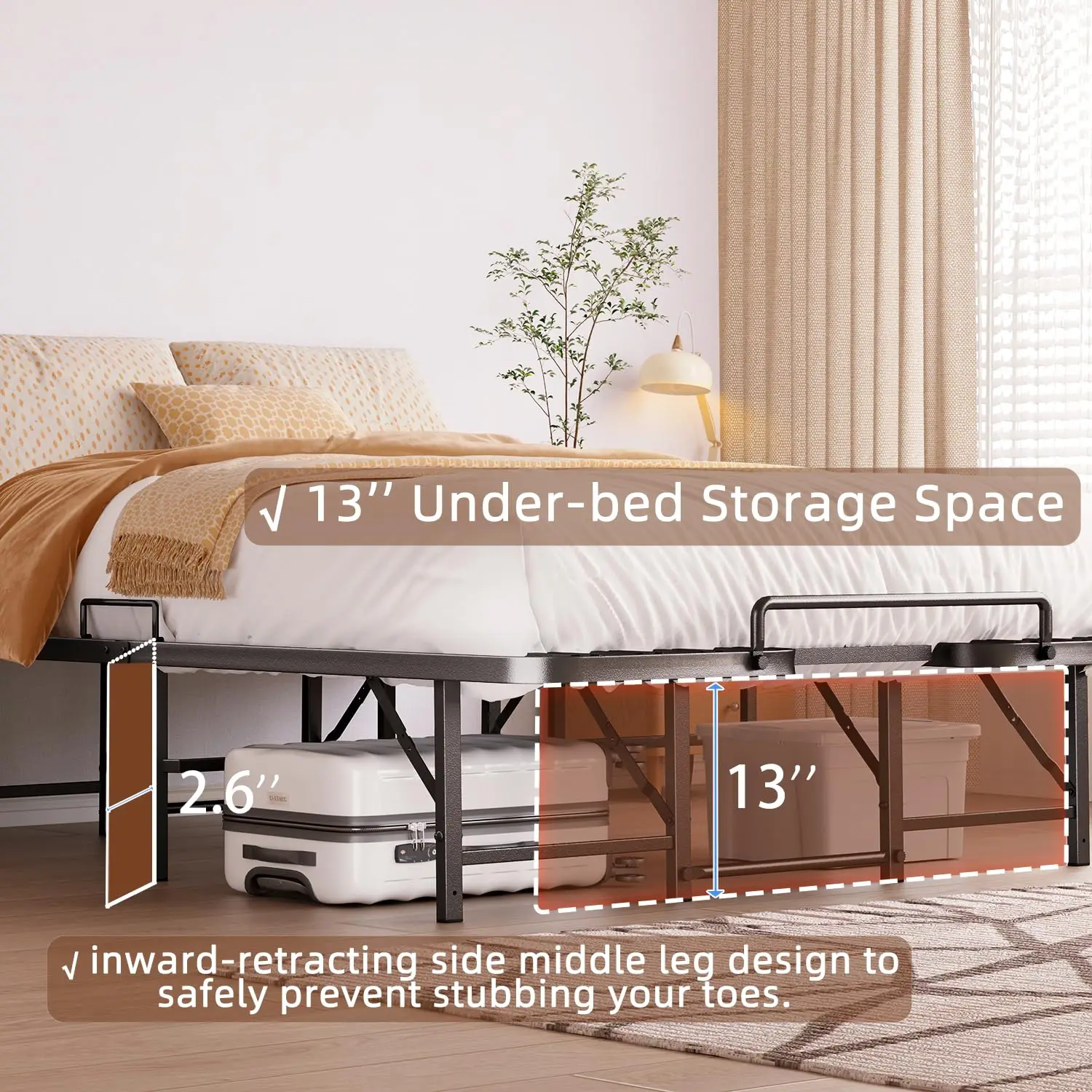 Foldable Queen Bed Frame, Heavy Duty Folding Bed Frame Queen Size,14 Inch Sturdy Metal Platform Bed with 12 Unshakable - view 5