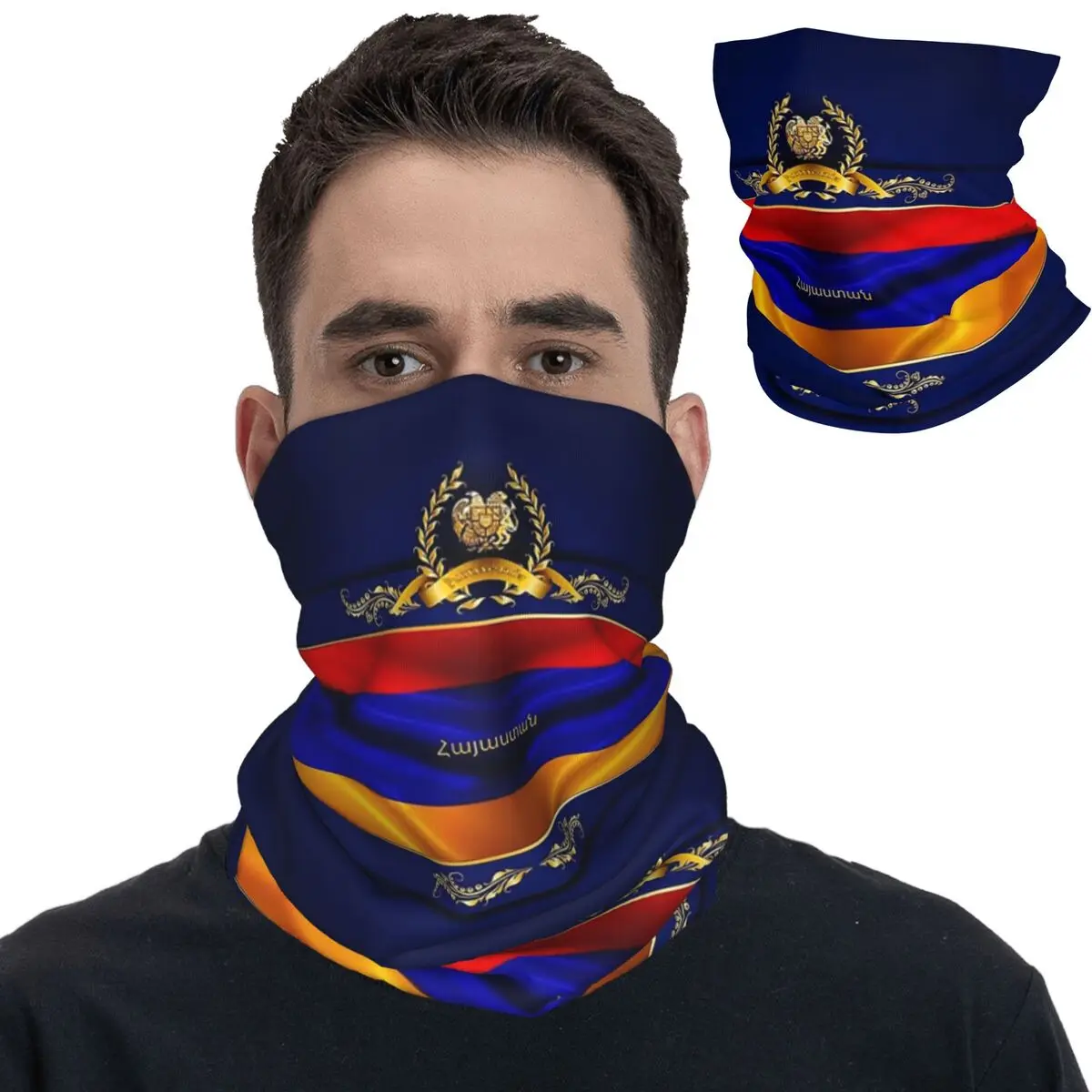 Golden Armenia Bandana Neck Cover Printed Armenian Flag Wrap Scarf Warm Balaclava Outdoor Sports Unisex Adult Windproof