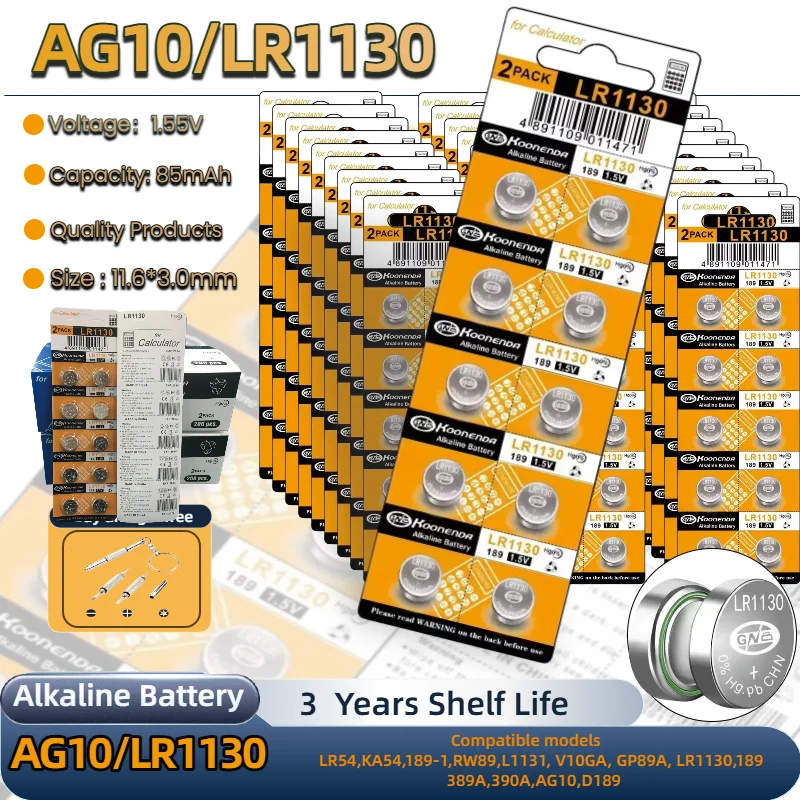 

AG10 LR1130 1.5V Batteries 189 389A LR54 L1131 SR1130 High Capacity Button Cell Coin Battery for Watches Calculators Lasers
