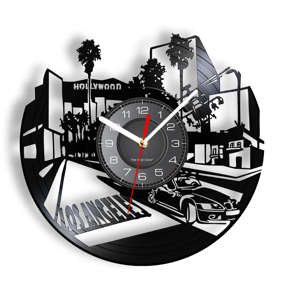

Los Angeles City Wall Clock Los Angeles Architecture Skyline Wall Art Vinyl Record Clock USA Travel Housewarming Gift