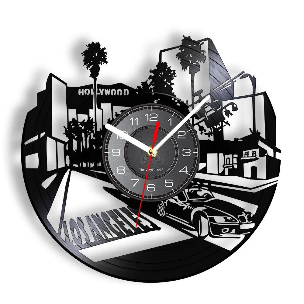 Los Angeles City Wall Clock Los Angeles Architecture Skyline Wall Art Vinyl Record Clock USA Travel Housewarming Gift