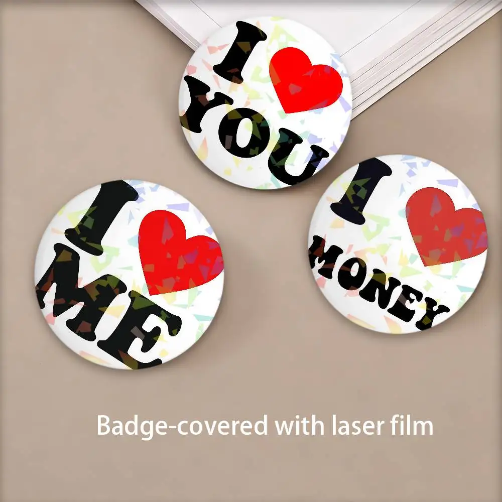 I Love Me EMO Boys Music Pins Lapel Birthday Brooch Gift Backpack Clothes Accessory Decoration Badge Set Glass Shine